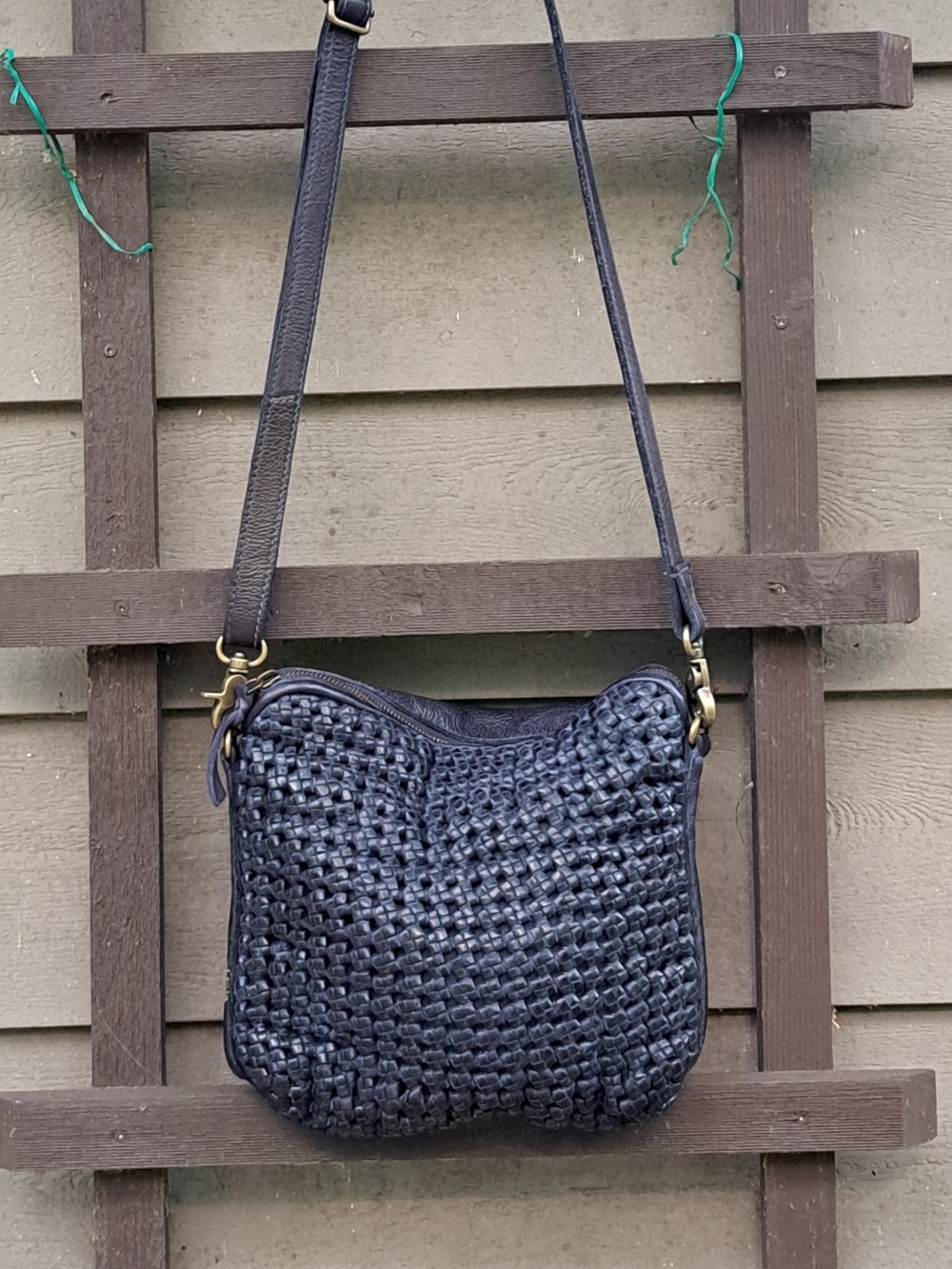 Woven Leather Crossbody Bag in Navy Classic Everyday Style